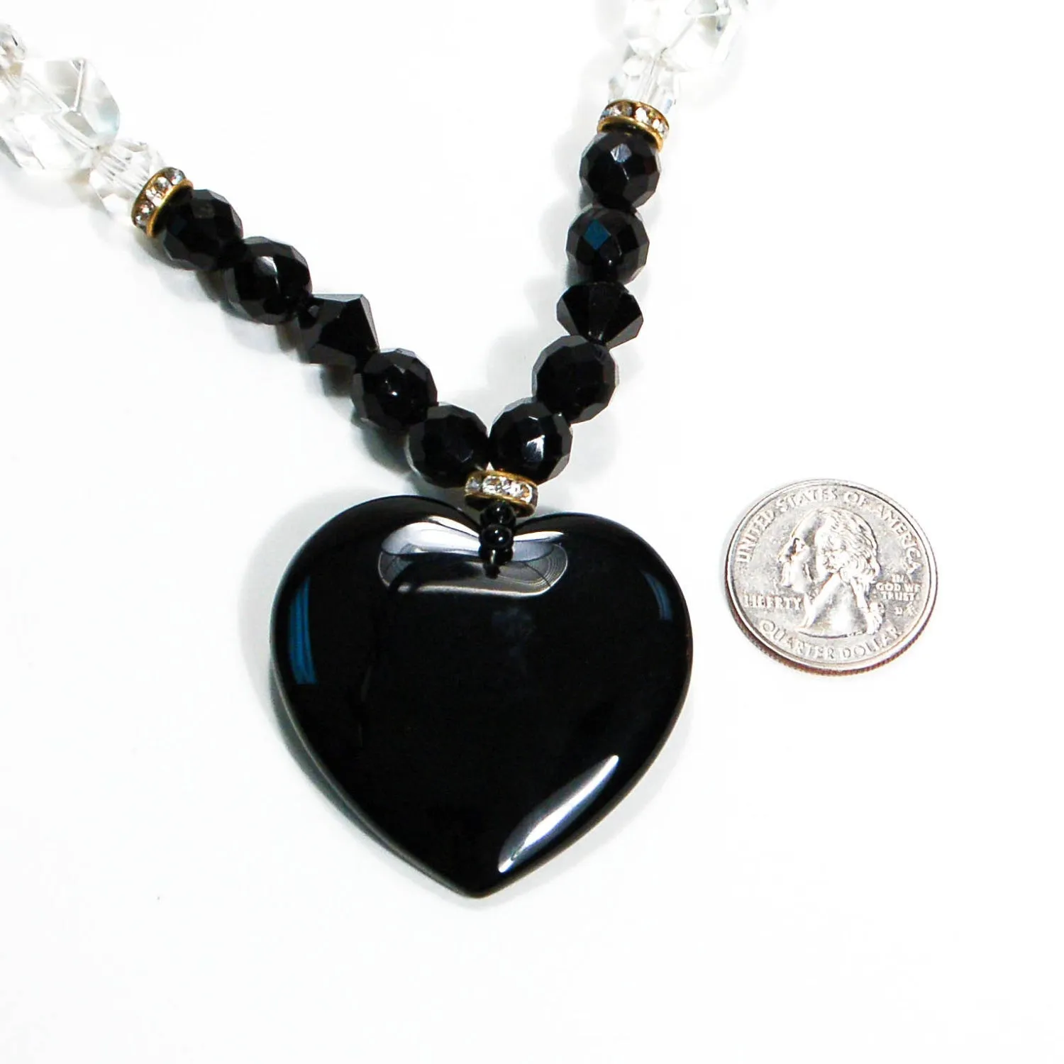 Black and Cut Crystal Heart Necklace