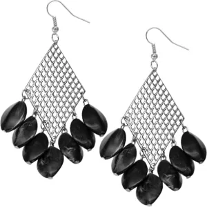 Black Beaded Filigree Caged Dangle Earrings