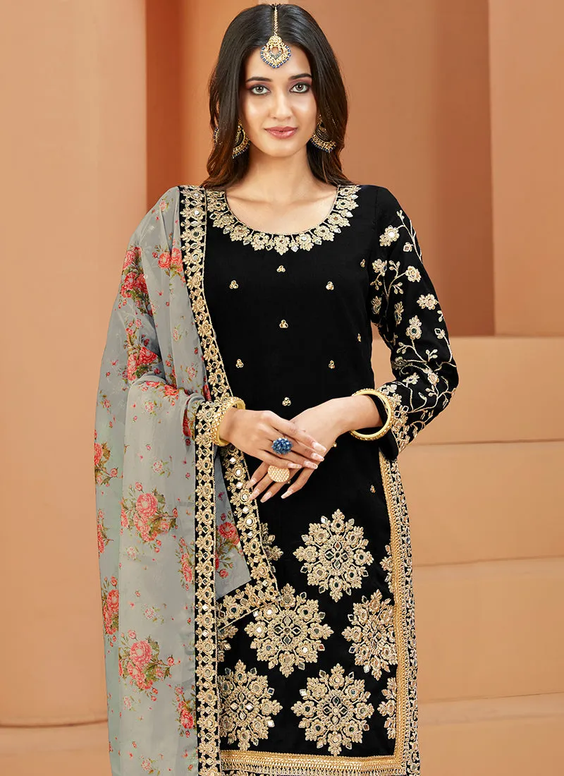 Black Embroidery Silk Festive Salwar Suit