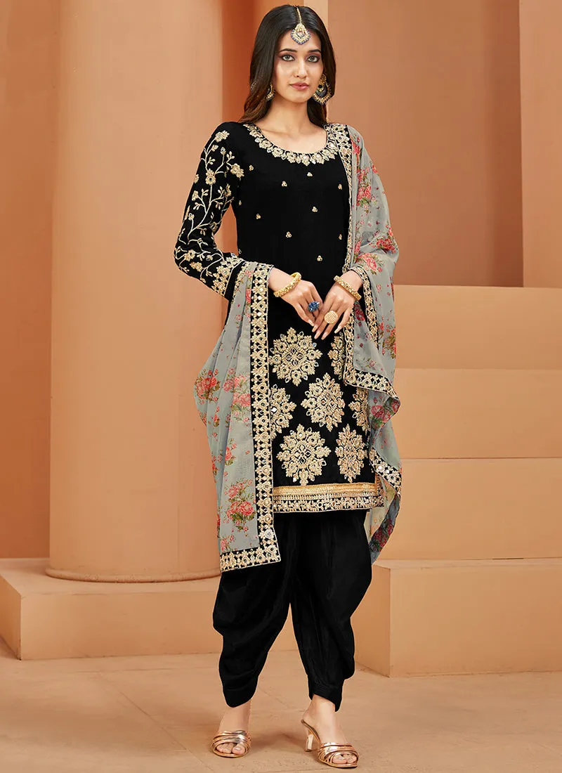 Black Embroidery Silk Festive Salwar Suit