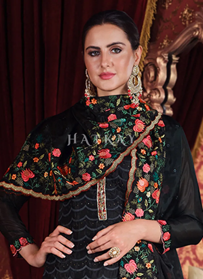 Black Floral Embroidered Pakistani Suit