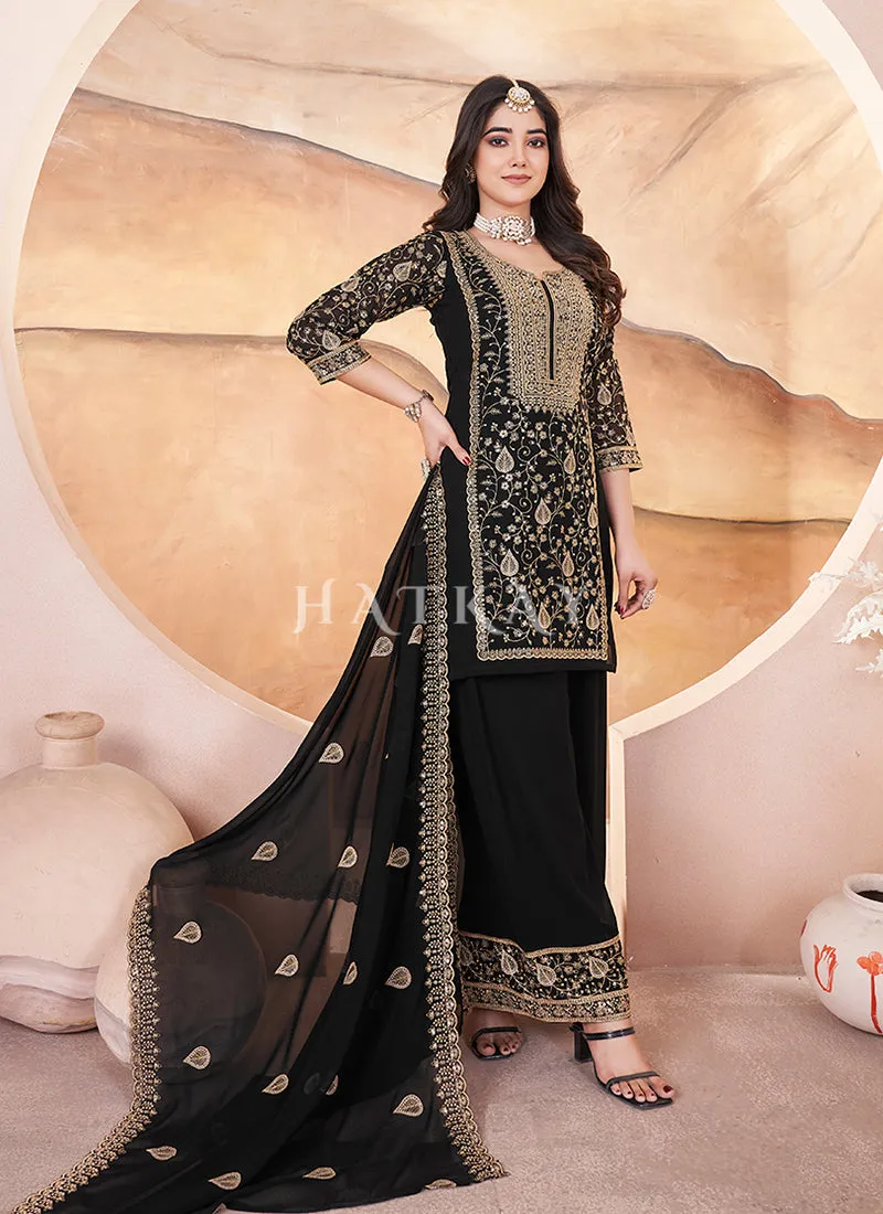 Black Georgette Palazzo Suit