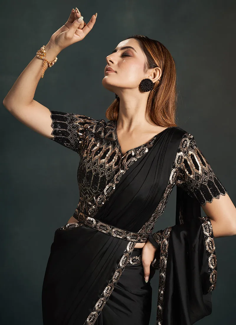 Black Golden Sequence Embroidery Wedding Saree