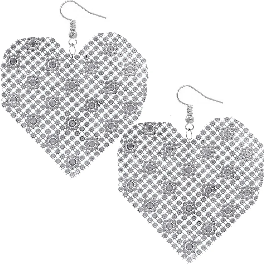 Black Mesh Rhinestone Heart Earrings