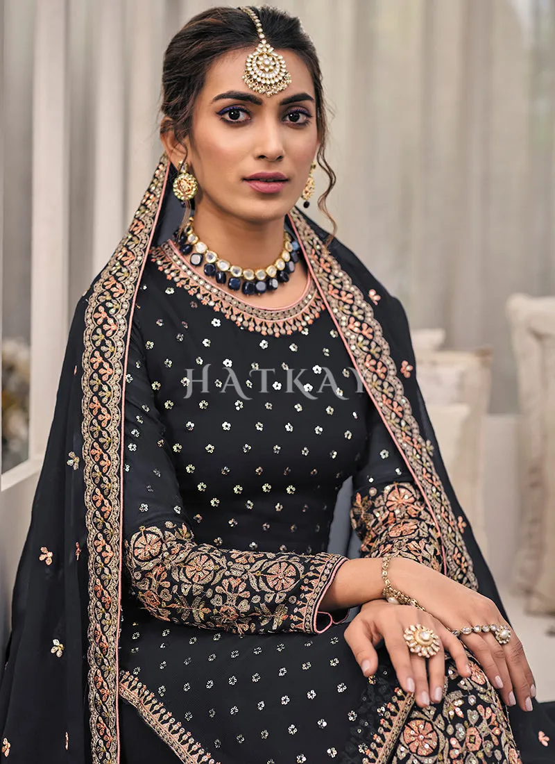 Black Multi Embroidered Traditional Gharara Suit