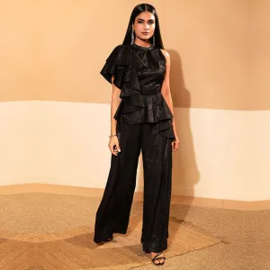 Black Ruffled Top And Palazzo Set