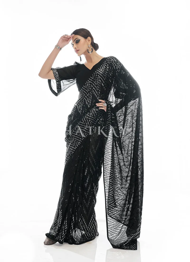 Black Sequence Embellished Bridesmaid Saree