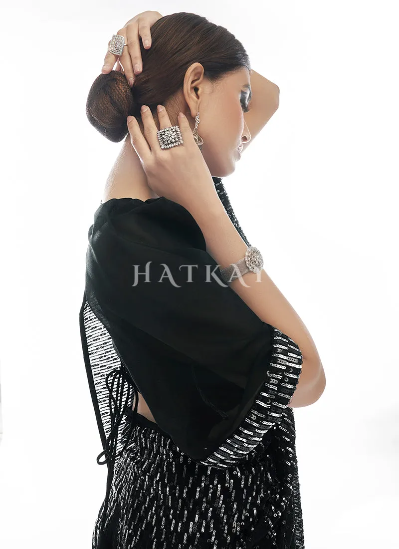 Black Sequence Embellished Bridesmaid Saree