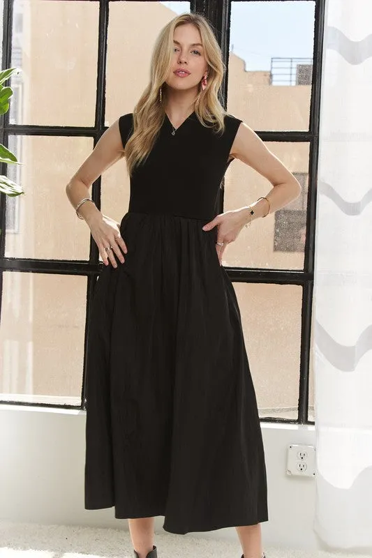 Black V-Neck Cap Sleeve Dress