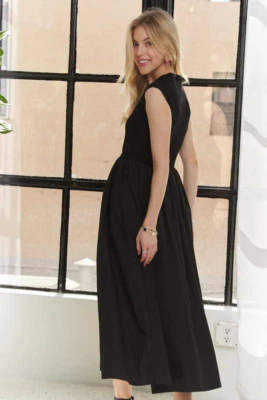 Black V-Neck Cap Sleeve Dress