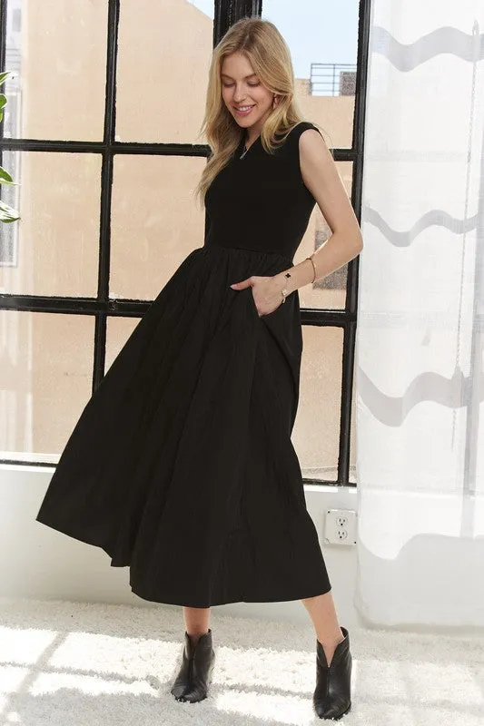 Black V-Neck Cap Sleeve Dress