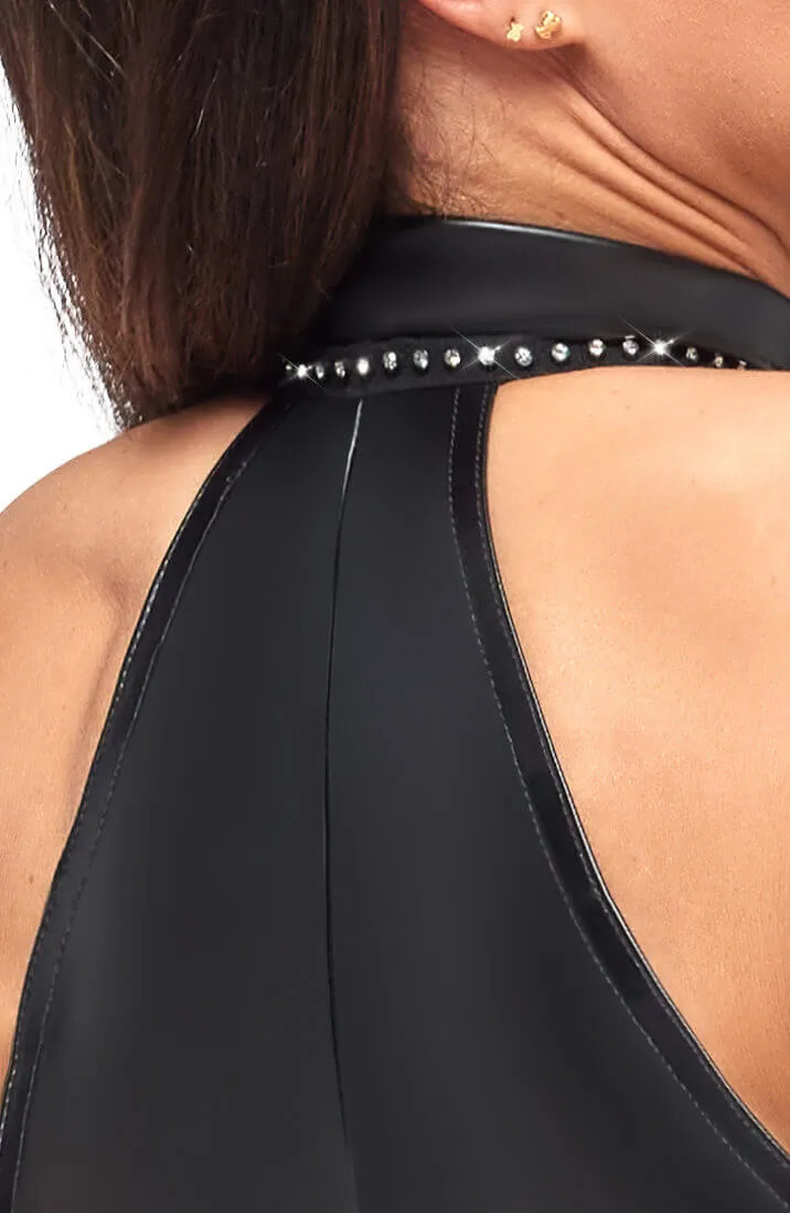Black wet look halter neck catsuit - Pow Wow