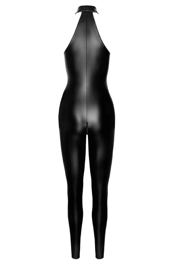 Black wet look halter neck catsuit - Pow Wow