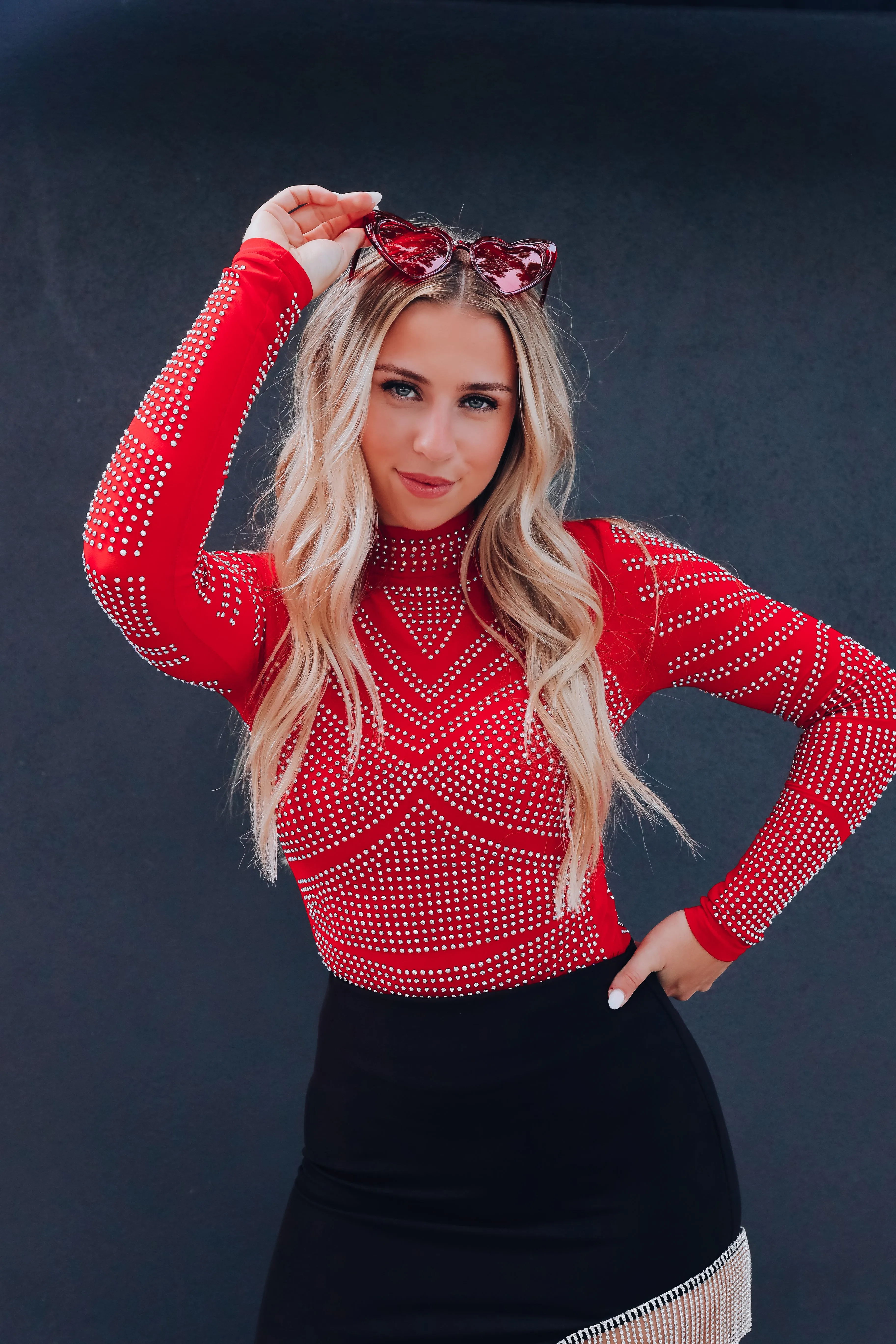 Bling It On Sparkling Mesh Bodysuit - Red