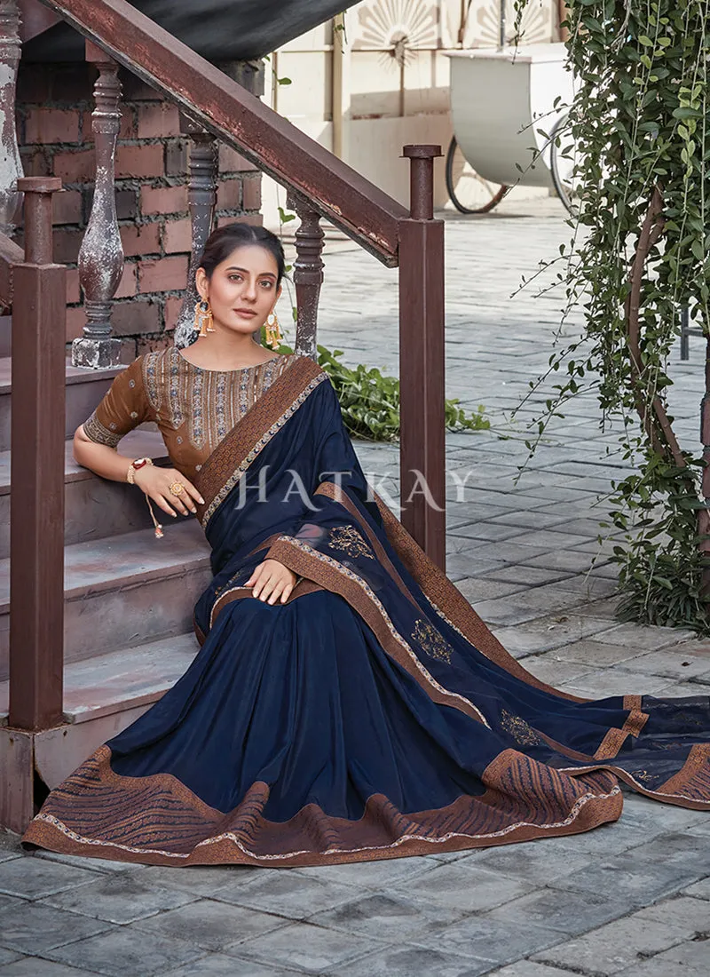 Blue And Brown Traditional Silk Saree