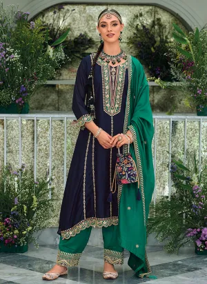 Blue And Green Embroidery Traditional Salwar Kameez