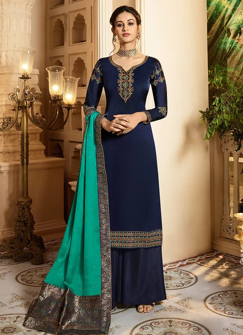 Blue And Turquoise Palazzo Pant Suit