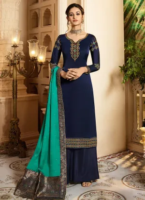 Blue And Turquoise Palazzo Pant Suit