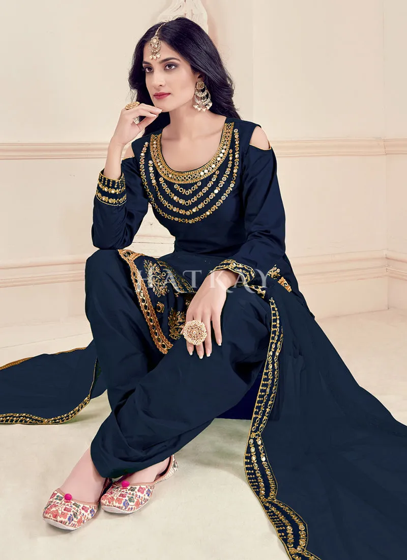 Blue Mirror Work Punjabi Patiala Salwar Suit