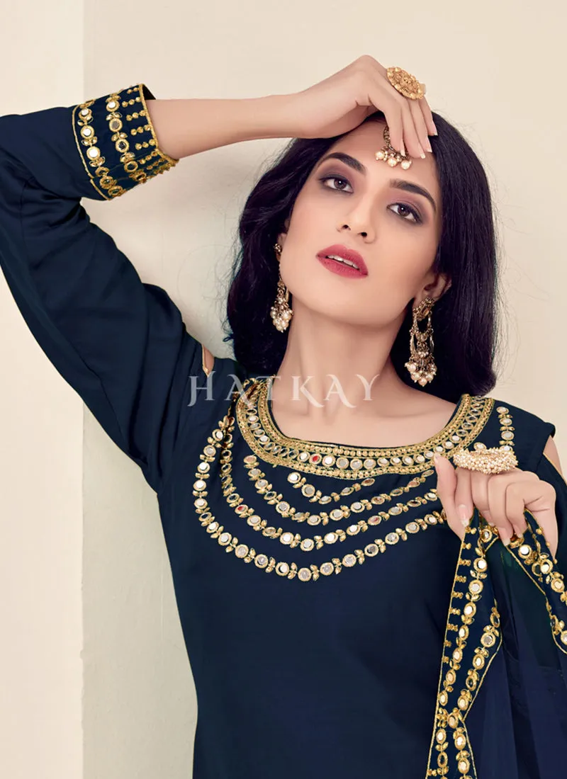 Blue Mirror Work Punjabi Patiala Salwar Suit