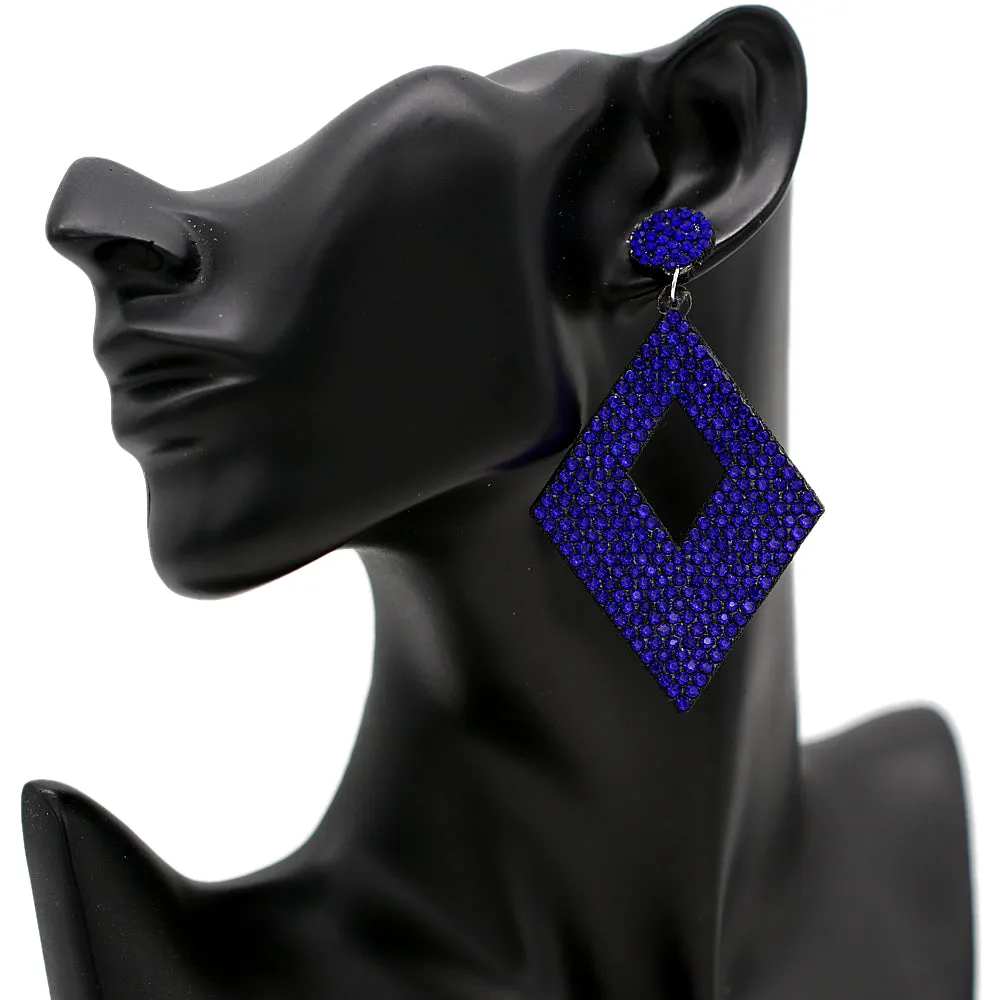 Blue Rhinestone Rhombus Felt Earrings