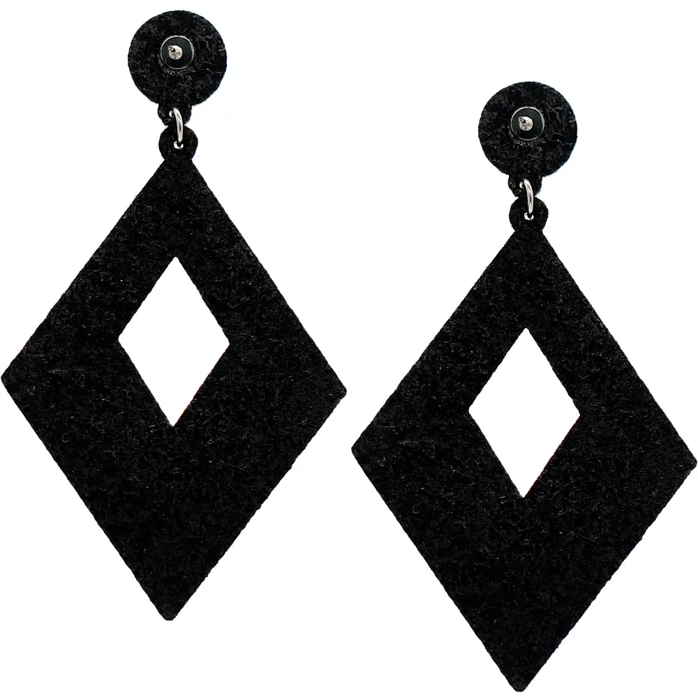 Blue Rhinestone Rhombus Felt Earrings