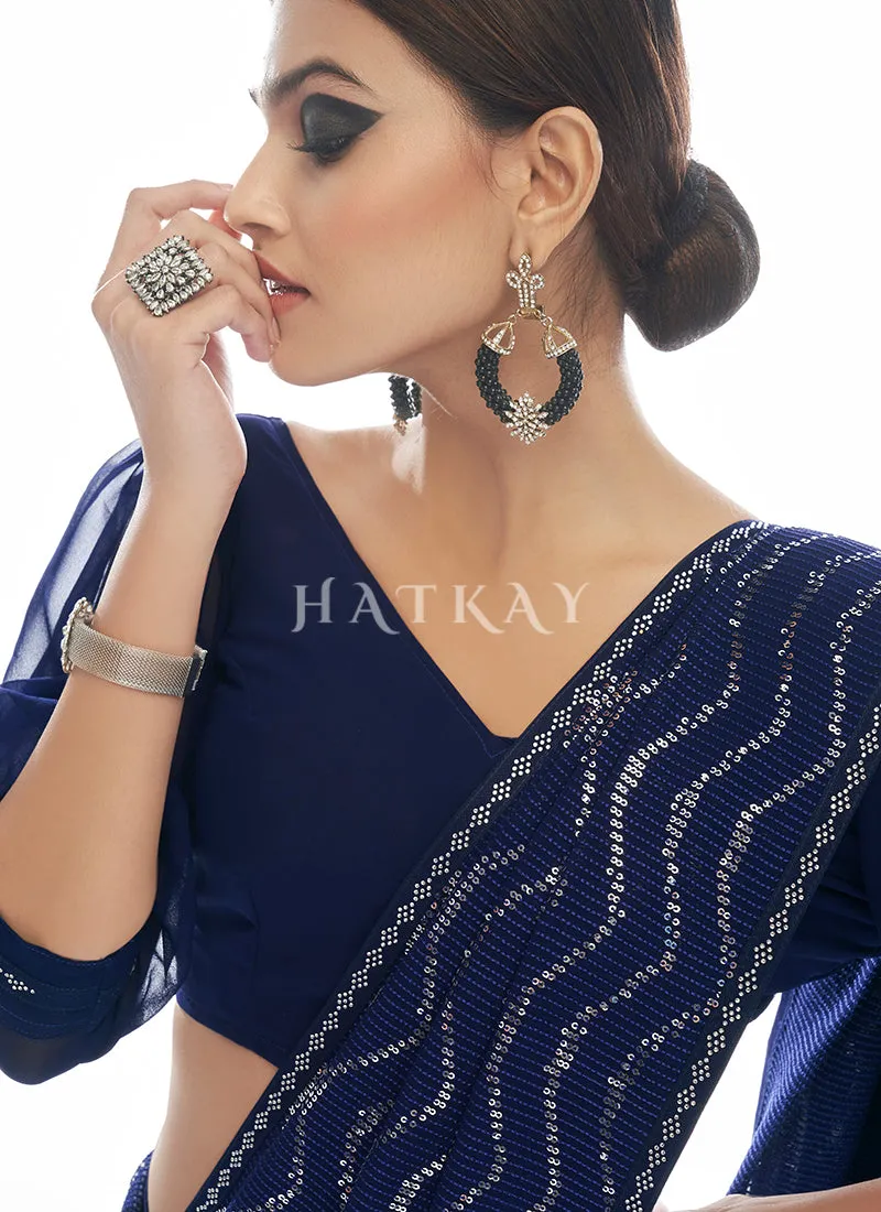 Blue Sequence Embellished Bridesmaid Saree