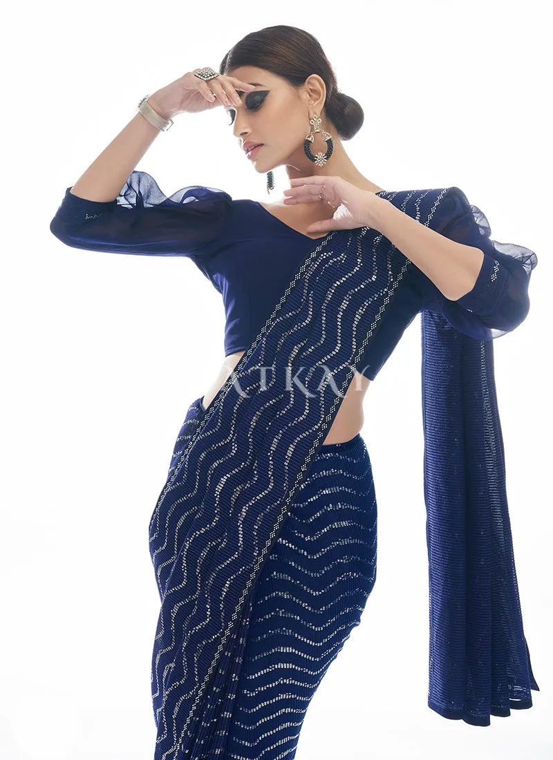 Blue Sequence Embellished Bridesmaid Saree