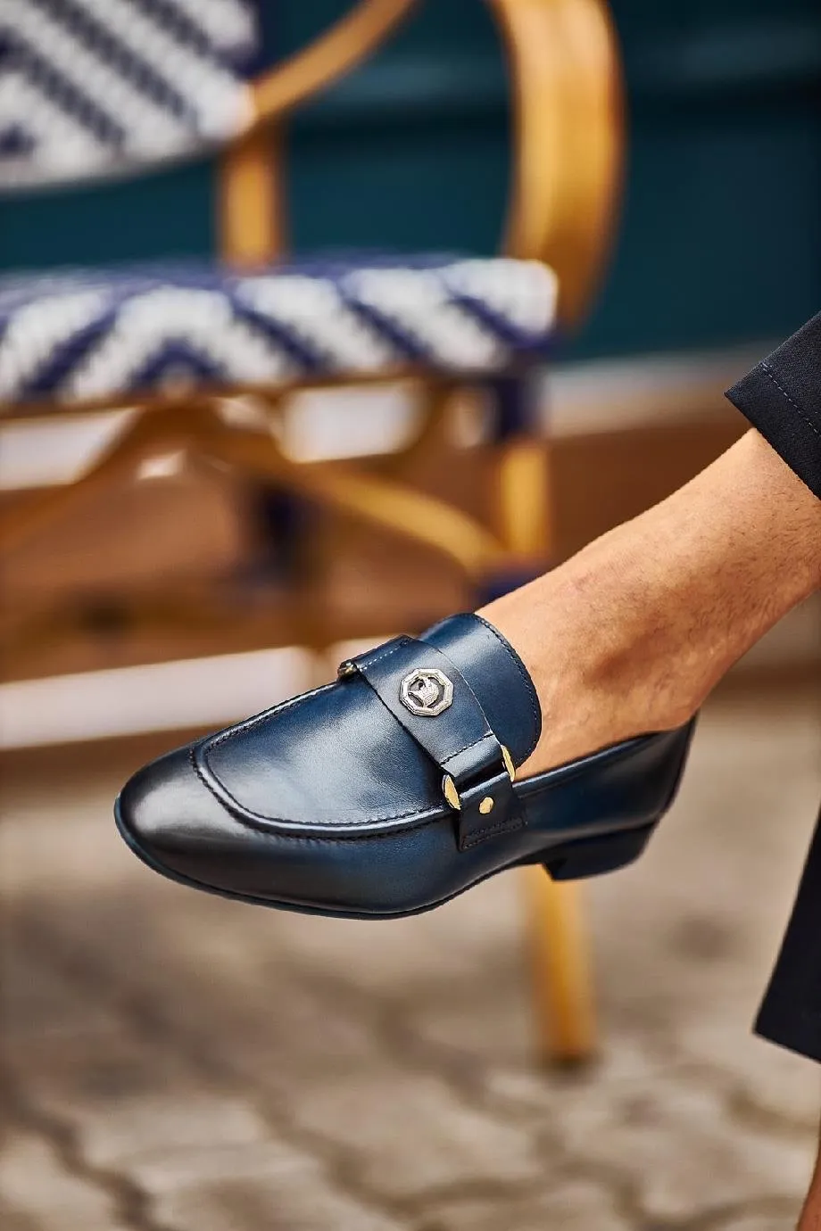 Blue Shaded Buckle Loafers