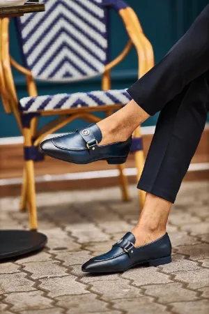 Blue Shaded Buckle Loafers