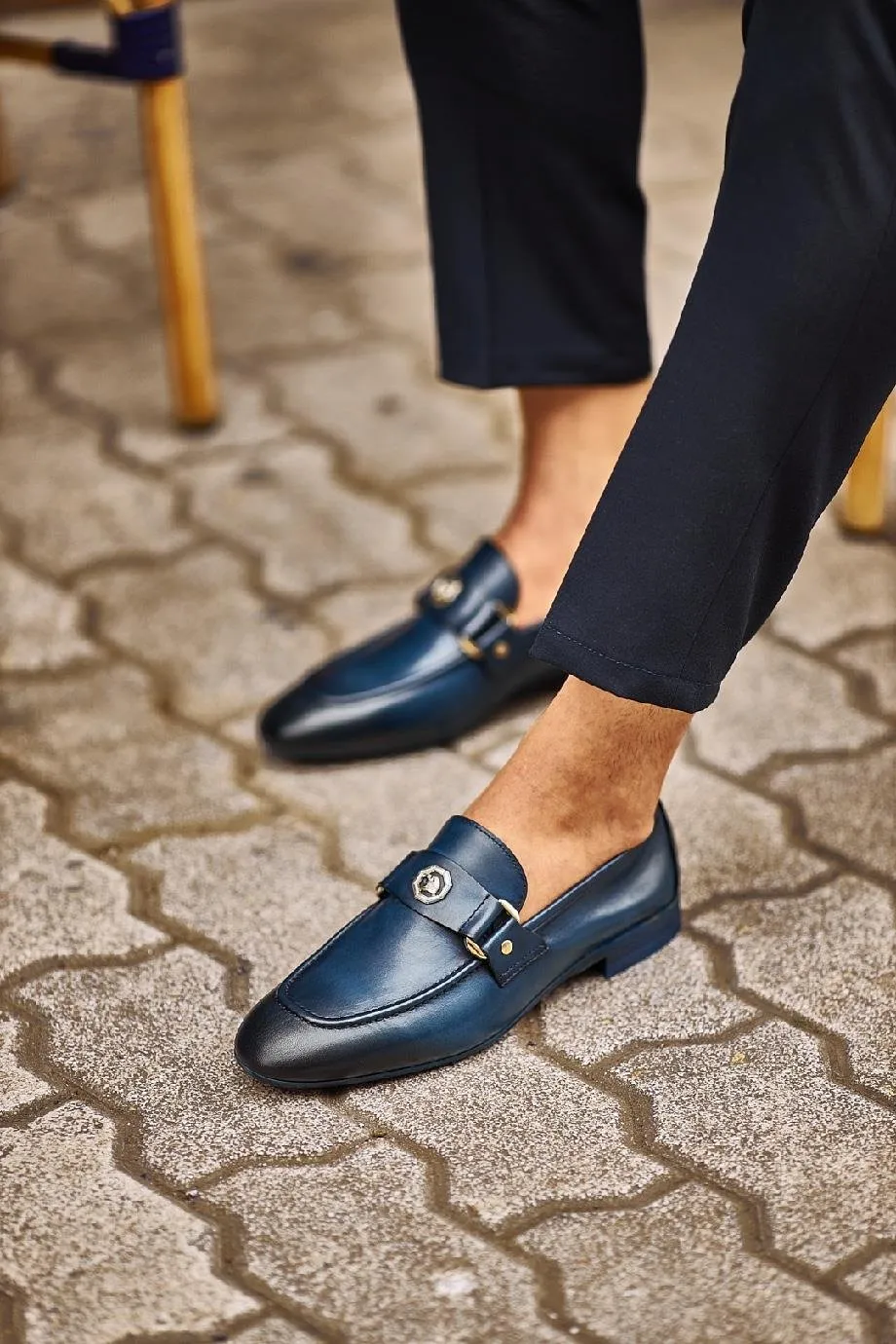 Blue Shaded Buckle Loafers