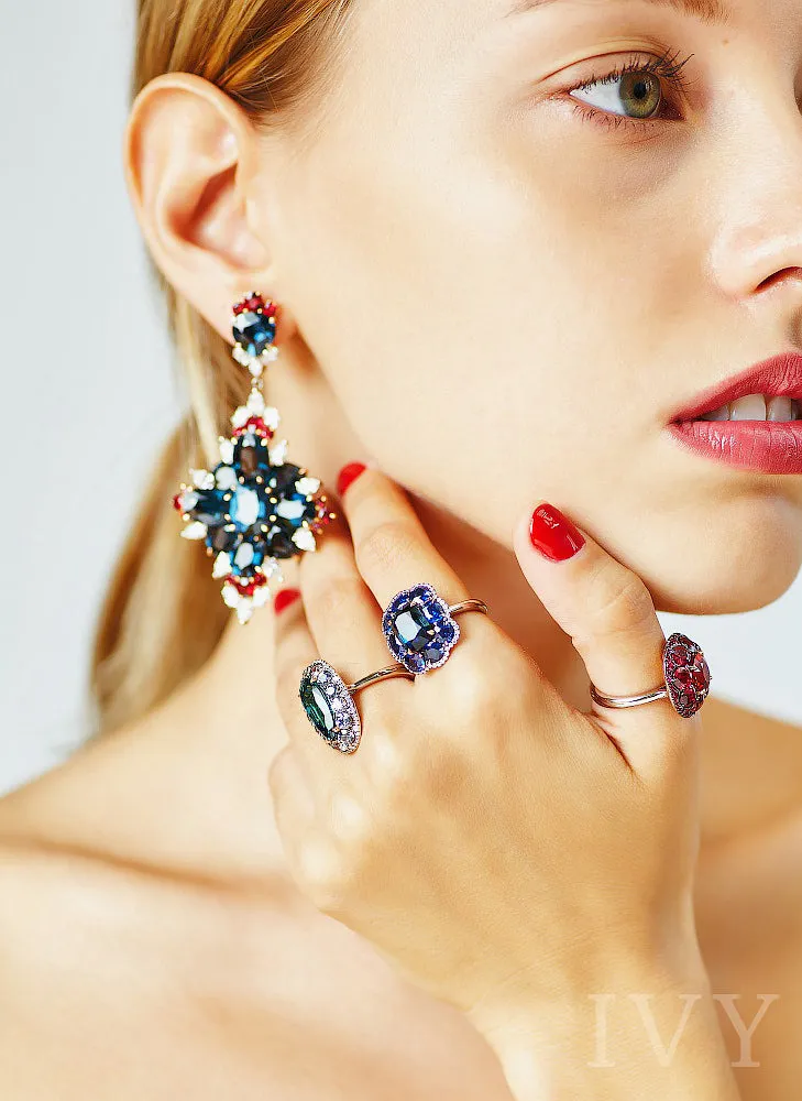 Blue Spinel and Diamond Earrings