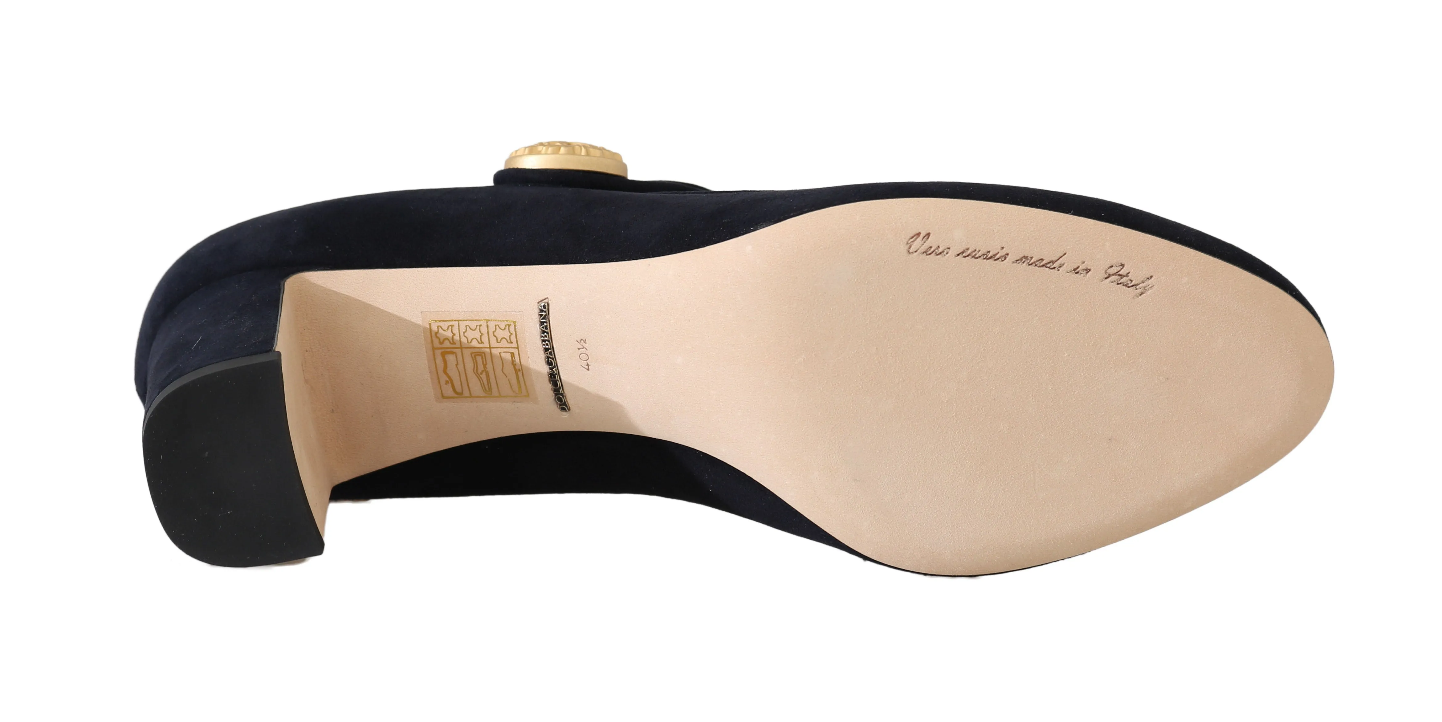 Blue Suede Gold Coin Mary Jane Pumps