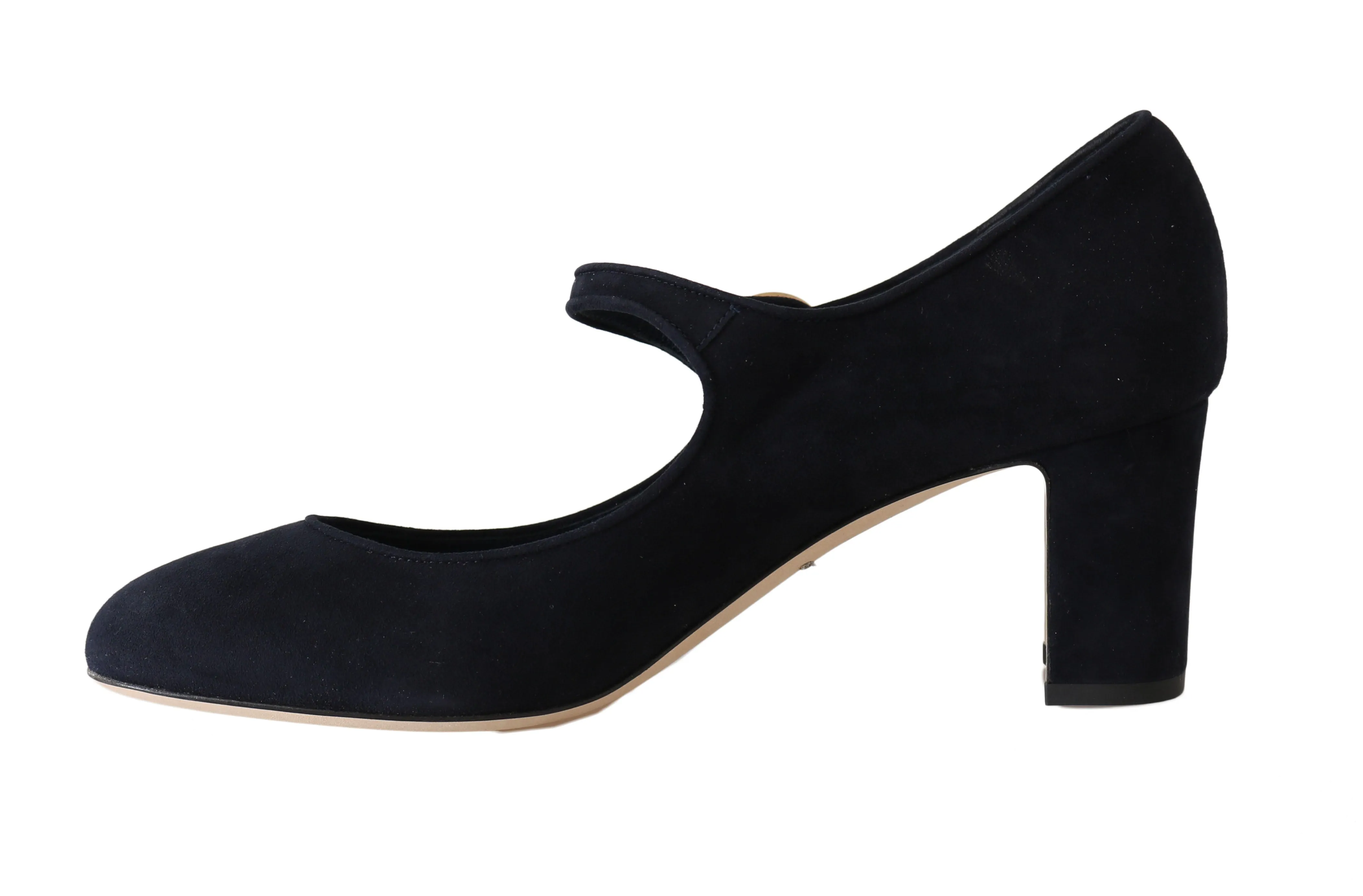 Blue Suede Gold Coin Mary Jane Pumps