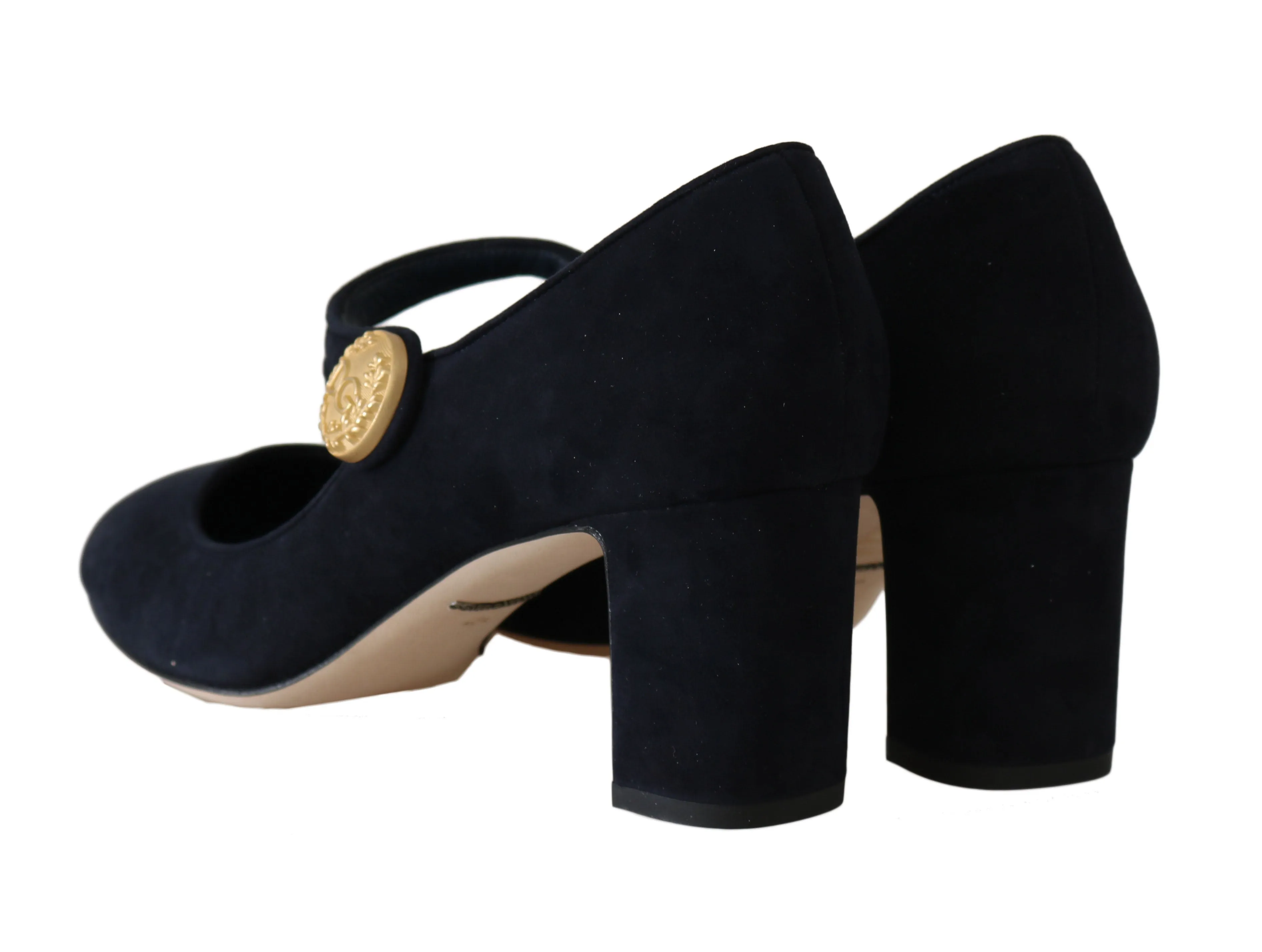 Blue Suede Gold Coin Mary Jane Pumps