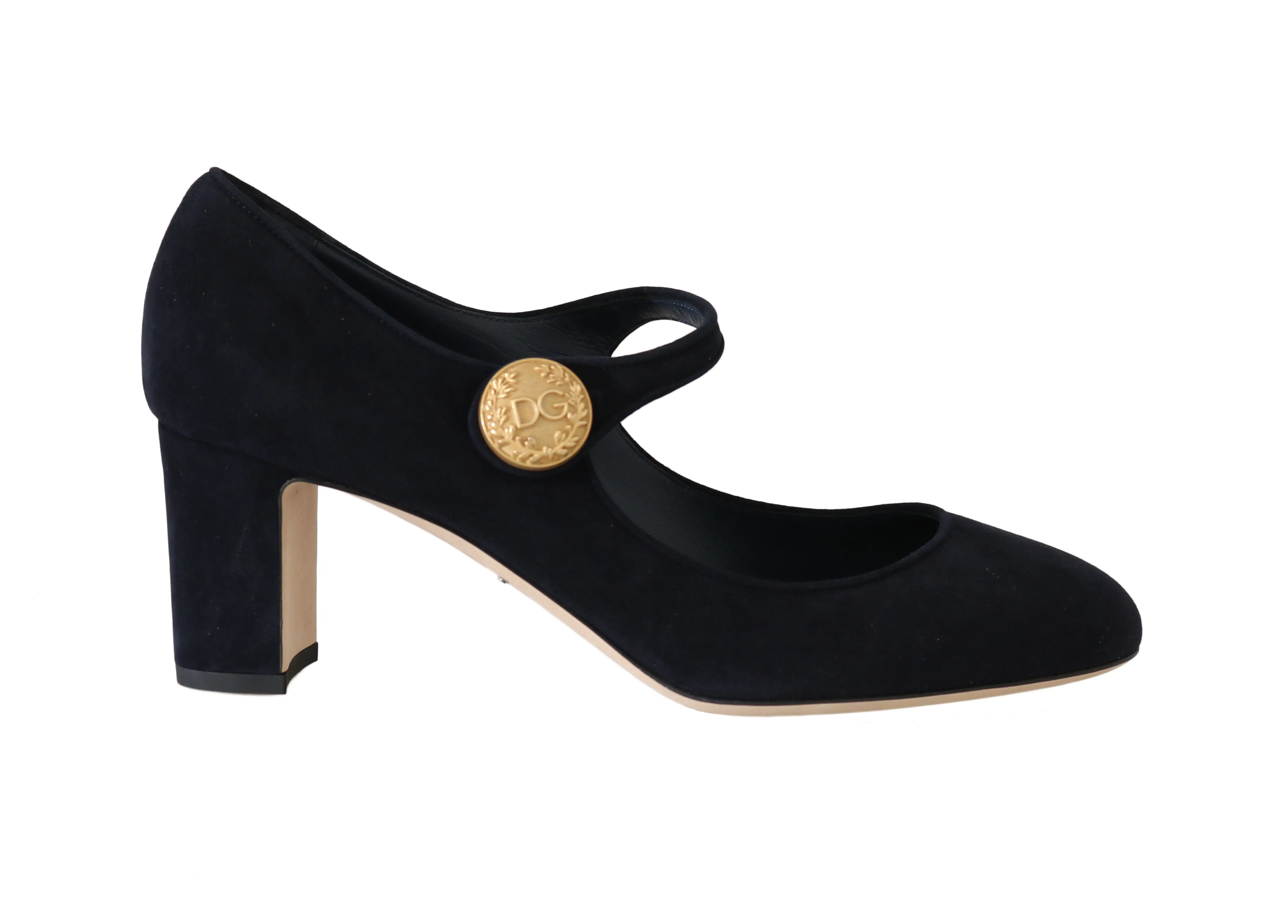 Blue Suede Gold Coin Mary Jane Pumps