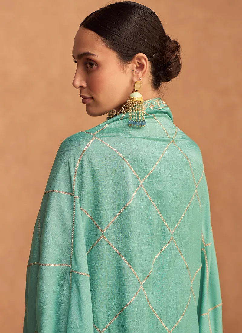 Blue Two Tone Embroidery Silk Salwar Kameez