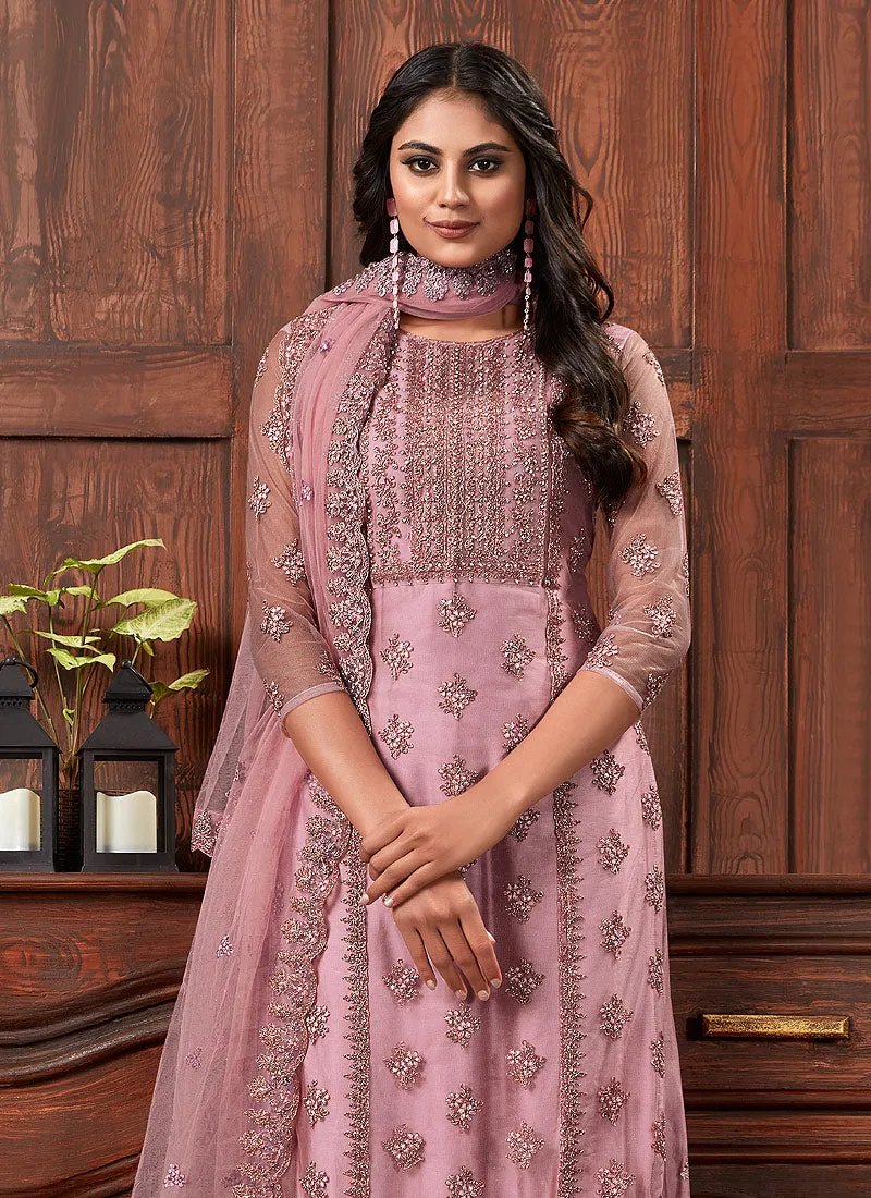 Blush Pink Multi Embroidered Designer Palazzo Suit