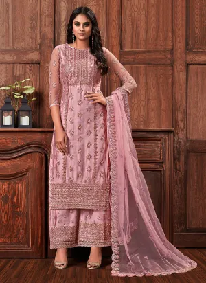 Blush Pink Multi Embroidered Designer Palazzo Suit