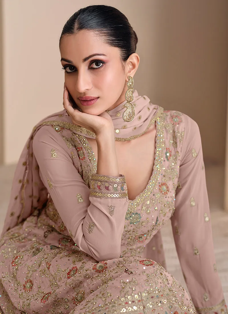 Blush Pink Multi Embroidery Sharara Style Suit