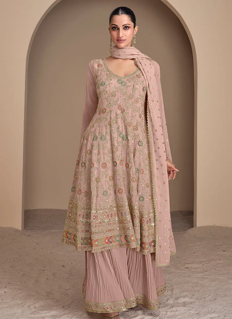 Blush Pink Multi Embroidery Sharara Style Suit