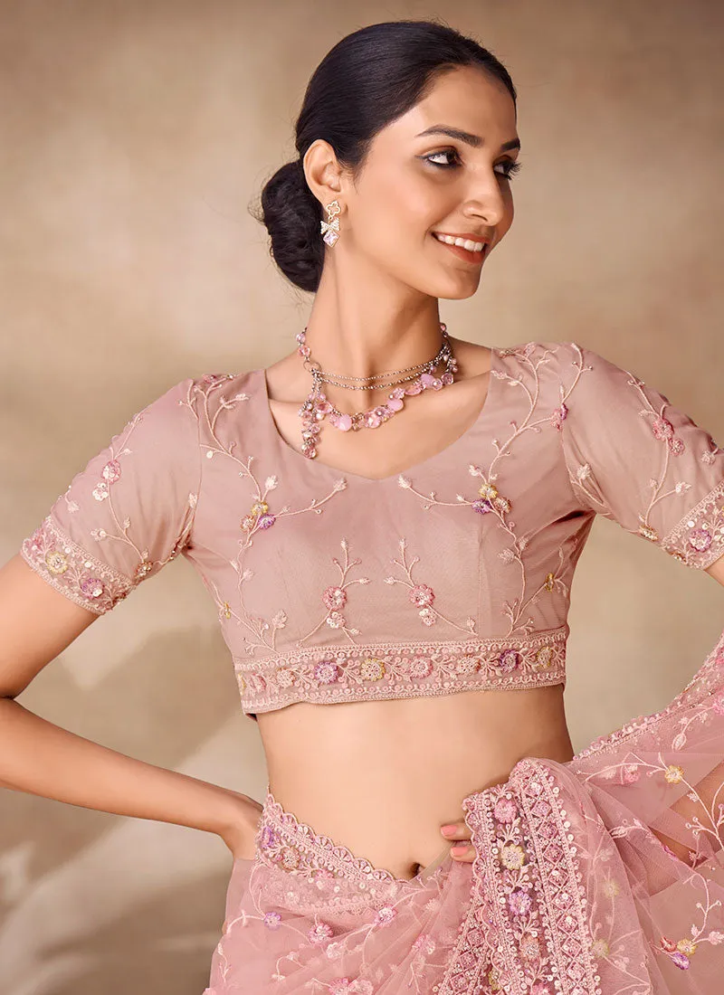 Blush Pink Sequence Embroidery Party Wear Saree
