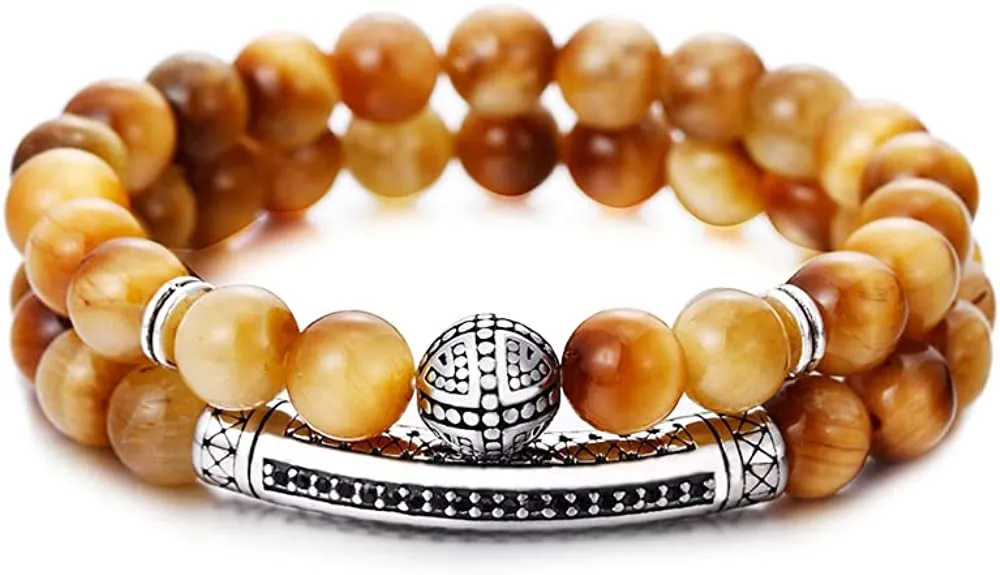BOMAIL Men Women 8mm Tiger Eye Stone Beads Bracelet Elastic Natural Stone Yoga Bracelet Bangle Fashion Jewelry Gifts