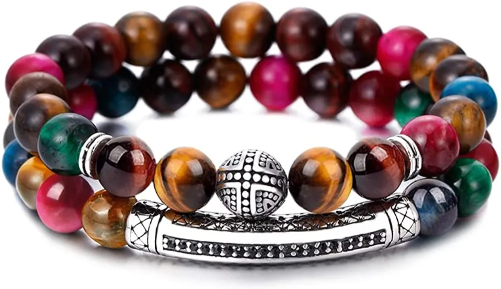 BOMAIL Men Women 8mm Tiger Eye Stone Beads Bracelet Elastic Natural Stone Yoga Bracelet Bangle Fashion Jewelry Gifts