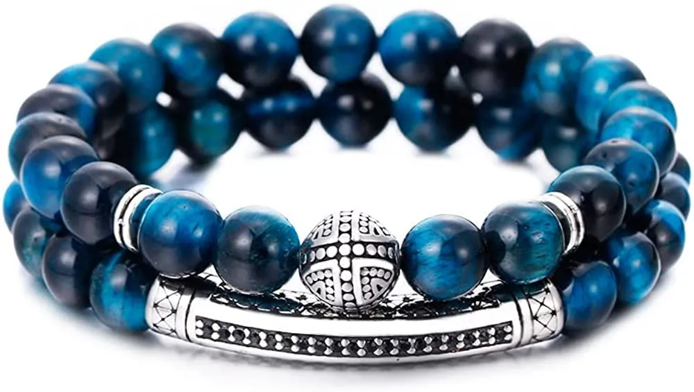 BOMAIL Men Women 8mm Tiger Eye Stone Beads Bracelet Elastic Natural Stone Yoga Bracelet Bangle Fashion Jewelry Gifts