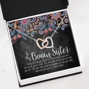Bonus Sister Gift, Sister in Law Gift, Sister of The Groom, Wedding, Bridesmaid, Bridal Shower, Interlocking Hearts Necklace