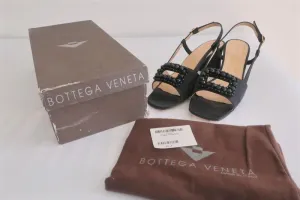 Bottega Veneta Slingback Sandals Black Beaded Satin Size 6.5 Open Toe Heel