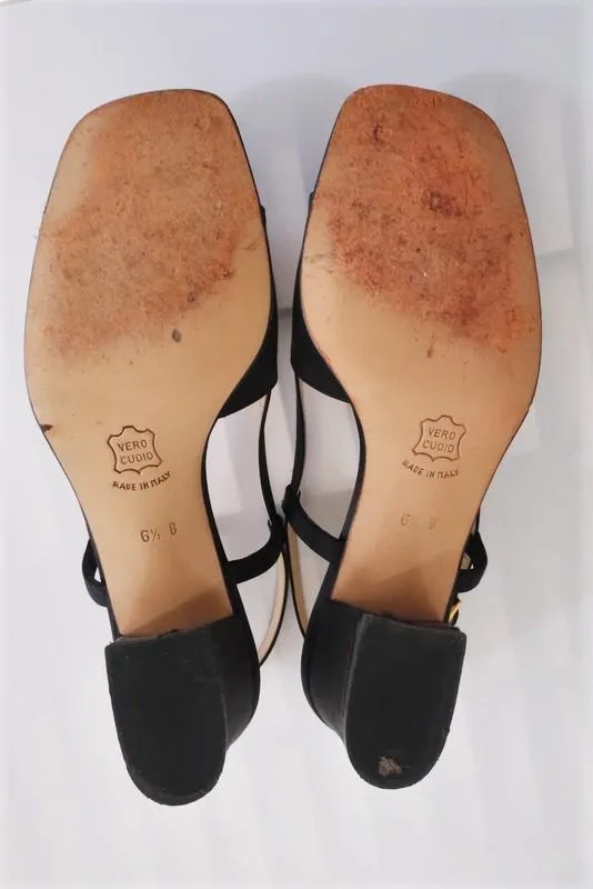Bottega Veneta Slingback Sandals Black Beaded Satin Size 6.5 Open Toe Heel