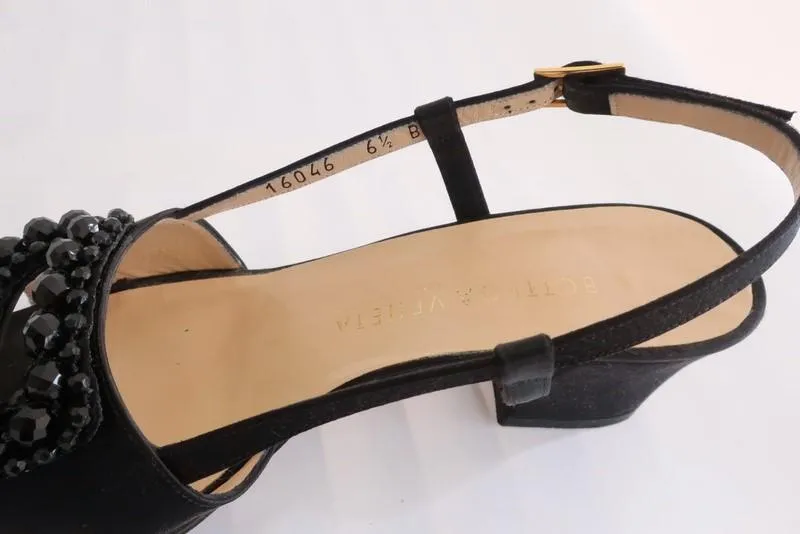 Bottega Veneta Slingback Sandals Black Beaded Satin Size 6.5 Open Toe Heel