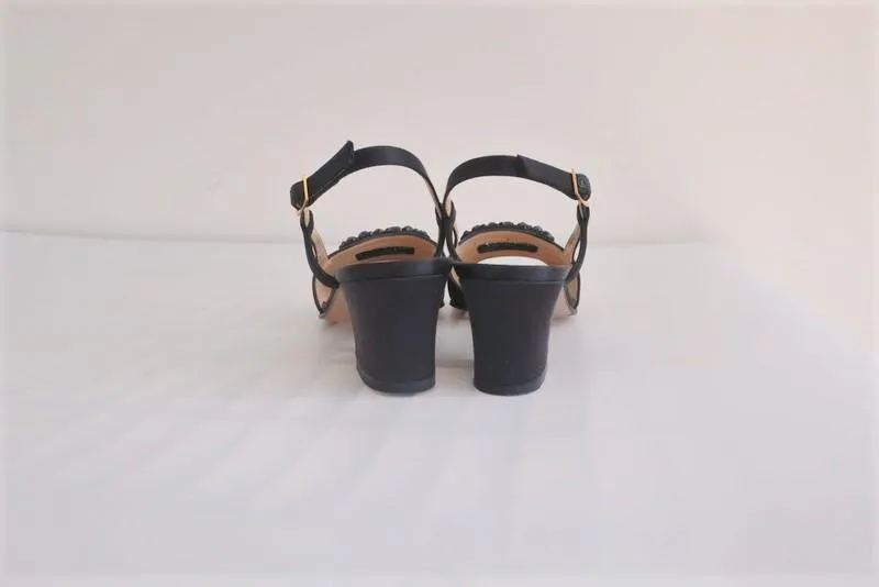 Bottega Veneta Slingback Sandals Black Beaded Satin Size 6.5 Open Toe Heel